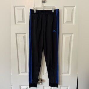 Adidas Kids Black Joggers with Blue Stripes
